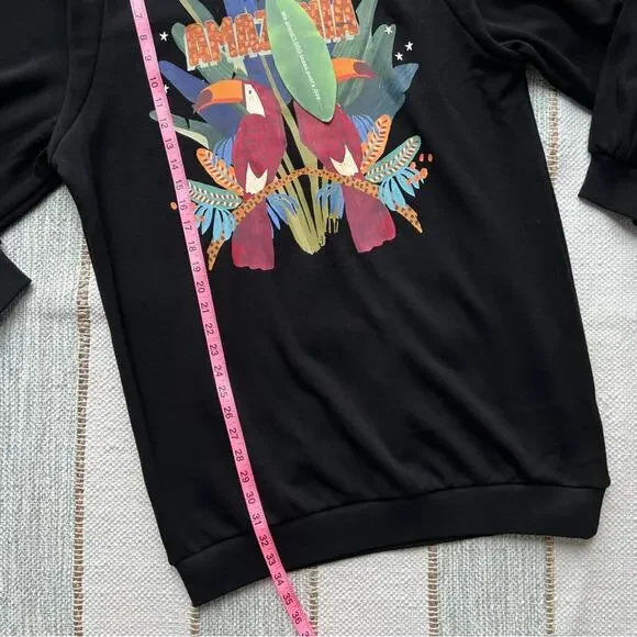 Farm Rio Amazonia Black Long Balloon Sleeves Sweat Dress Women’s Size Medium - Picture 5 of 11